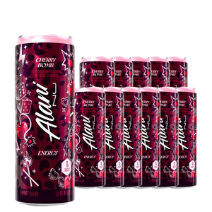 Alani Nu Energy Drink Cherry Bomb 12 oz case pack shot