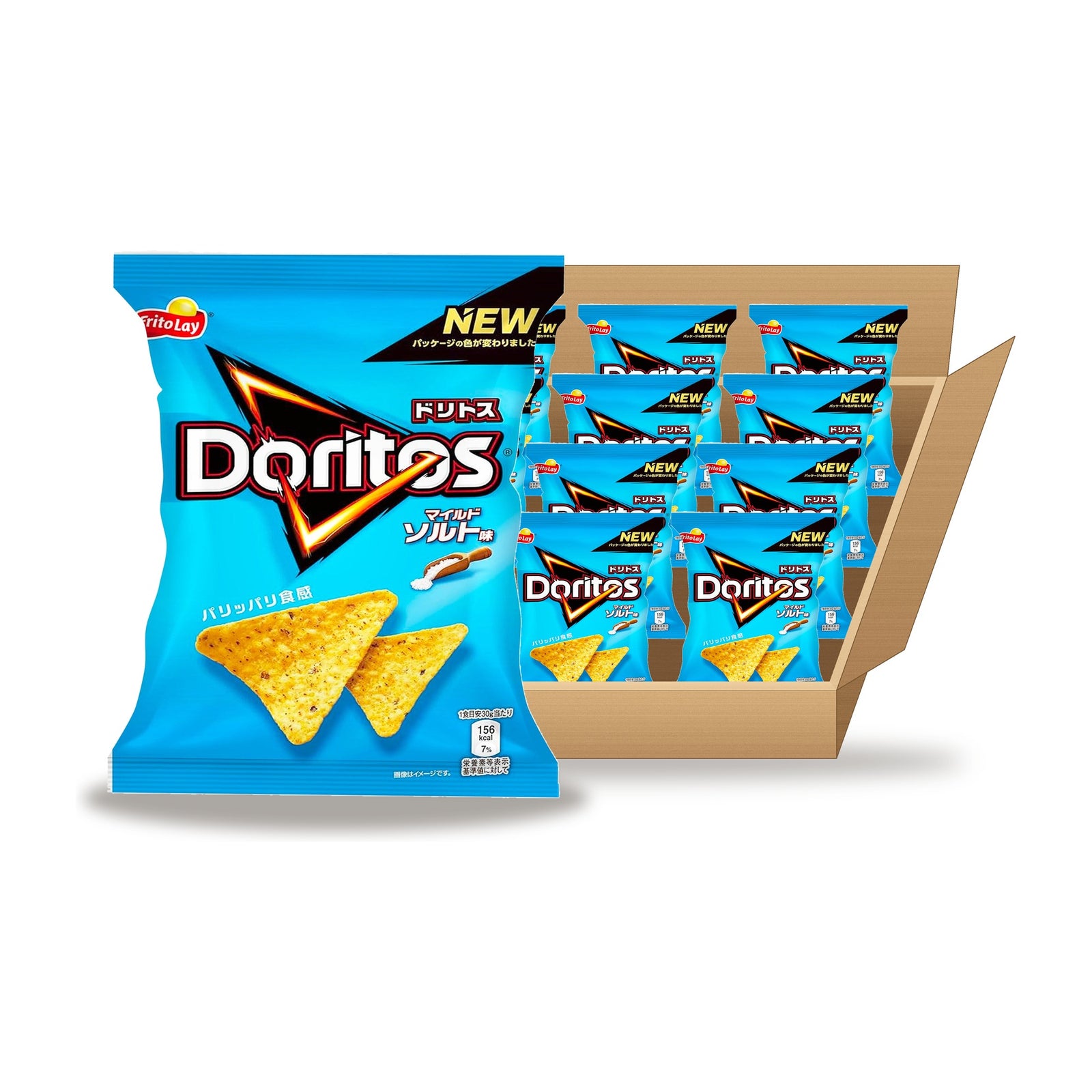 Doritos Mild Salt 48 g Case: one bag in front of an open case