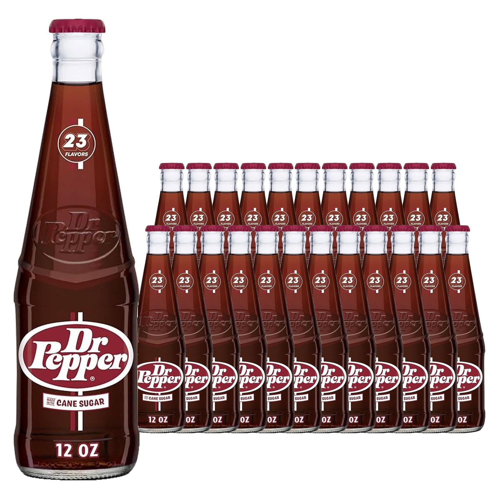 Dr Pepper Real Pure Cane Sugar 355 mL / 12 fl oz case of 24 glass bottles