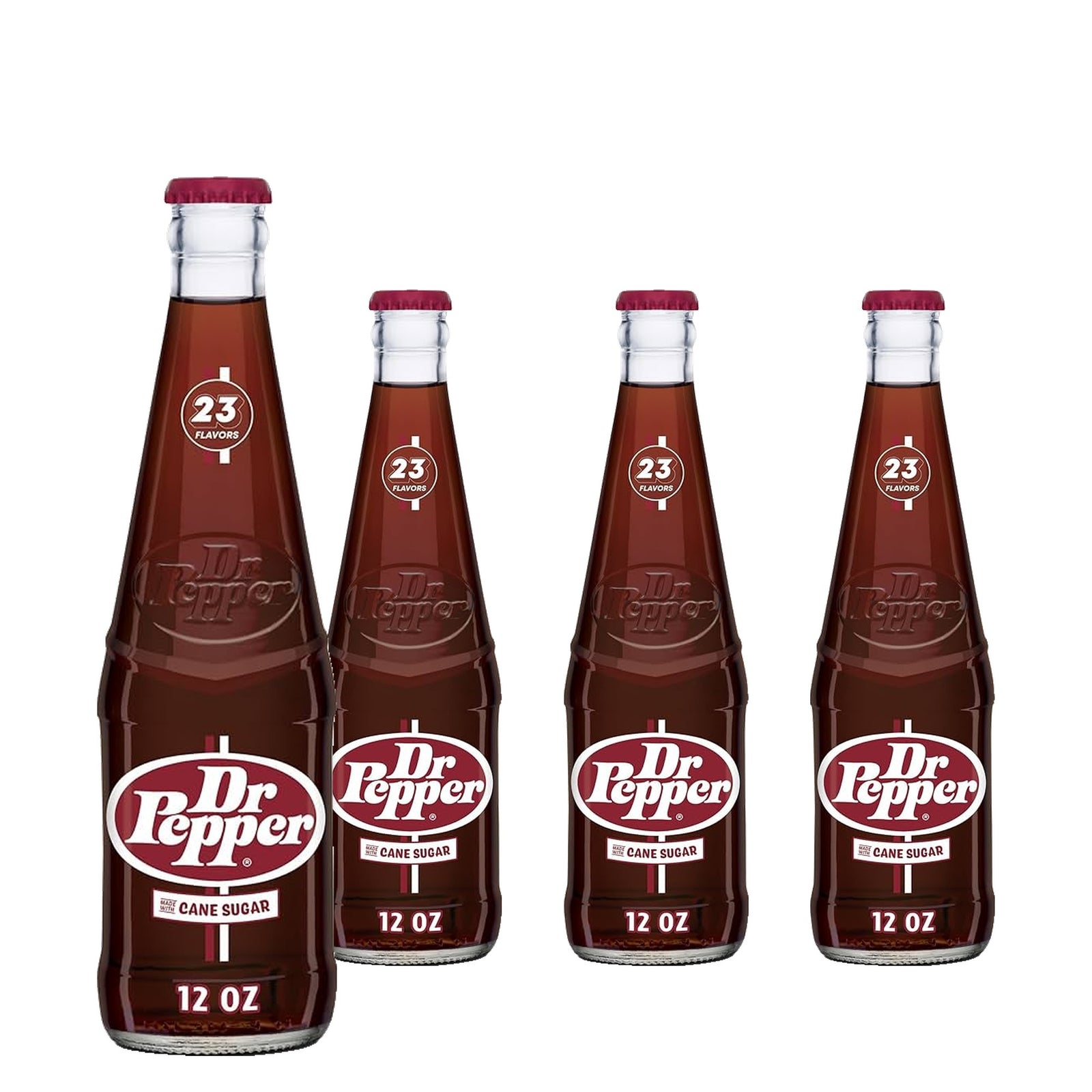 Dr Pepper Real Pure Cane Sugar 355 mL / 12 fl oz case of 4 glass bottles