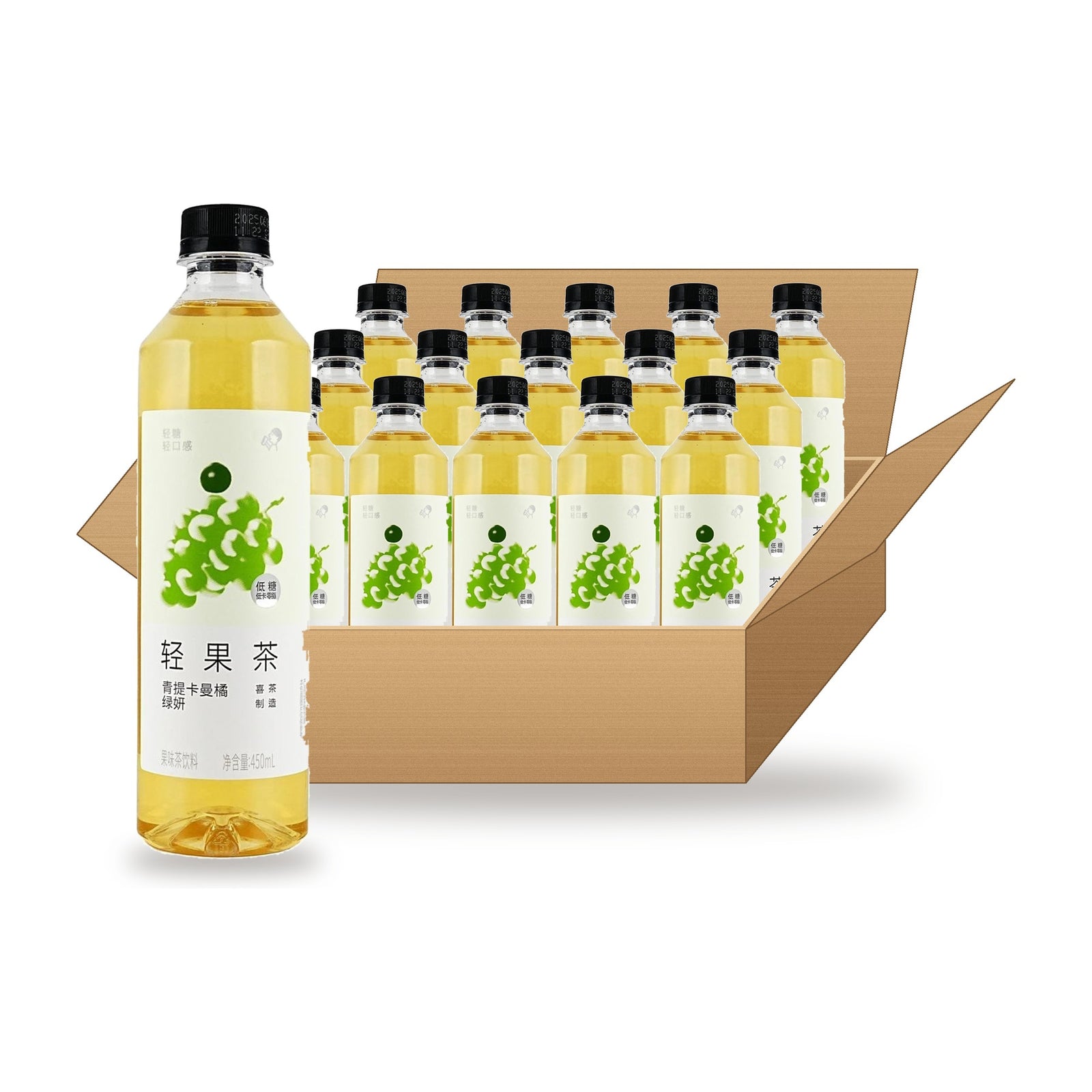 HEYTEA Grape & Kumquat Tea 450 mL Case: one bottle in front of an open case