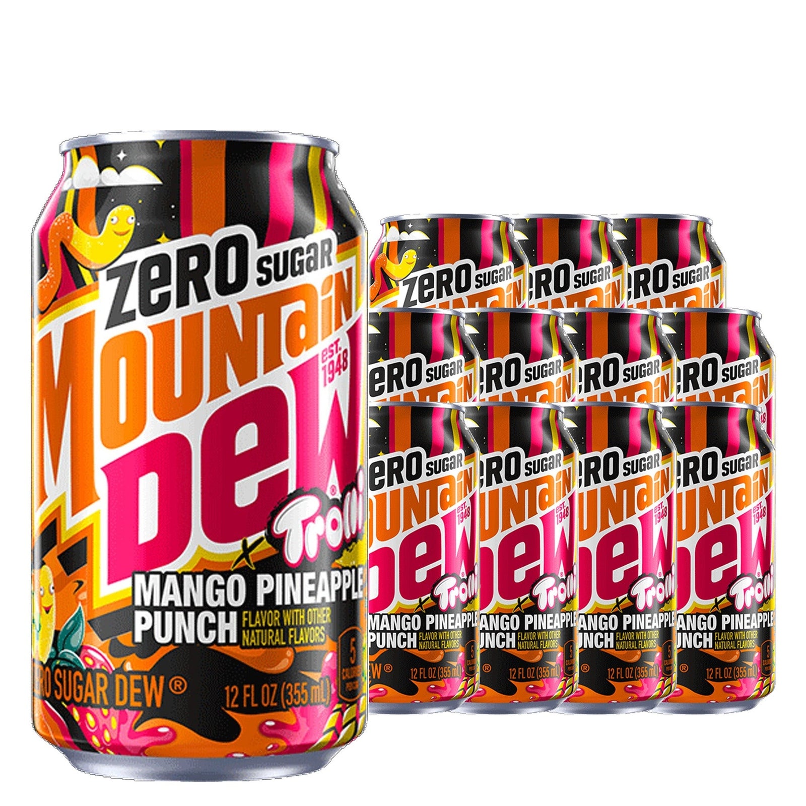 Mountain Dew Trolli Zero Sugar Mango Pineapple Punch 355 mL / 12 fl oz case of 12 cans