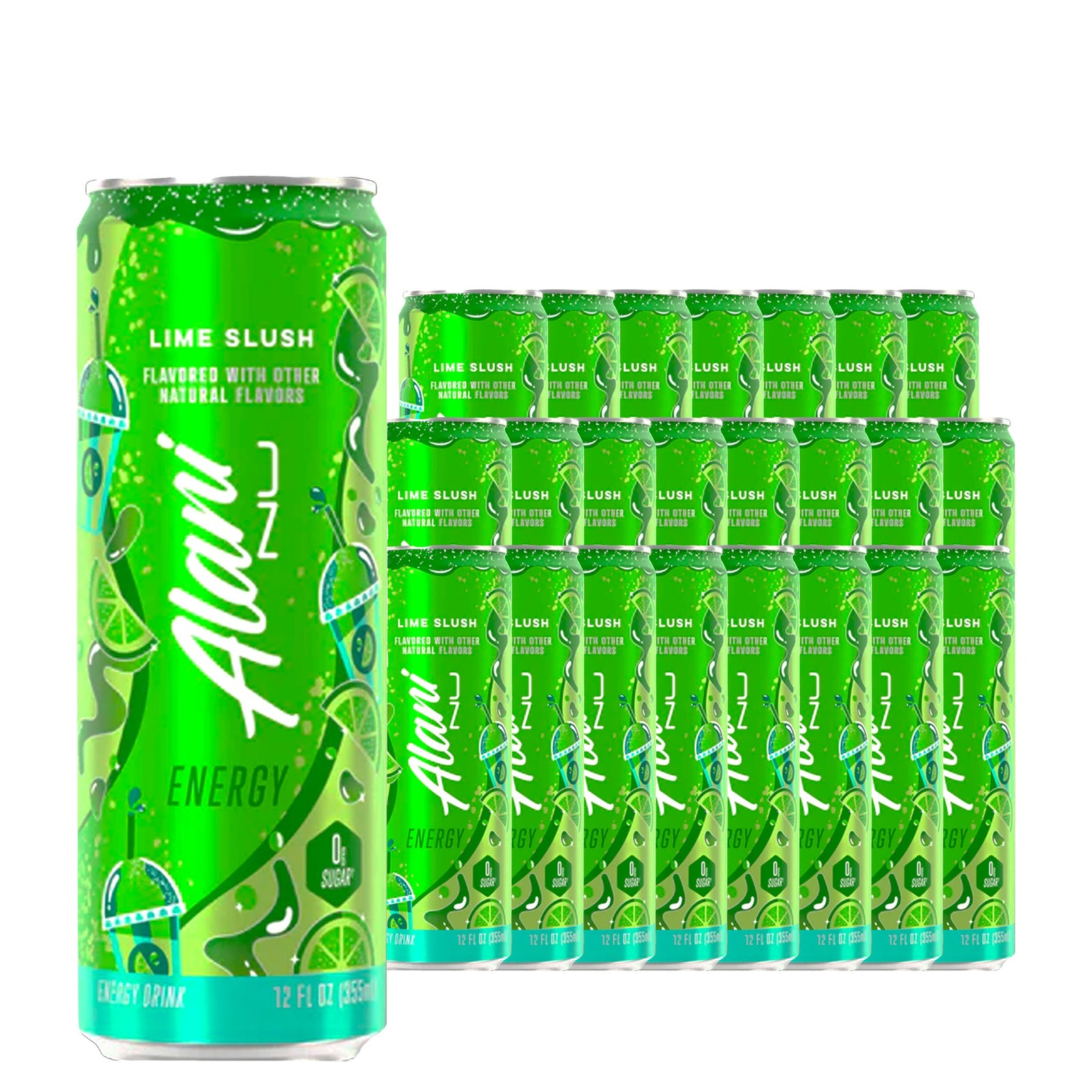 Alani Nu Energy Drink Lime Slush 12 oz case pack shot