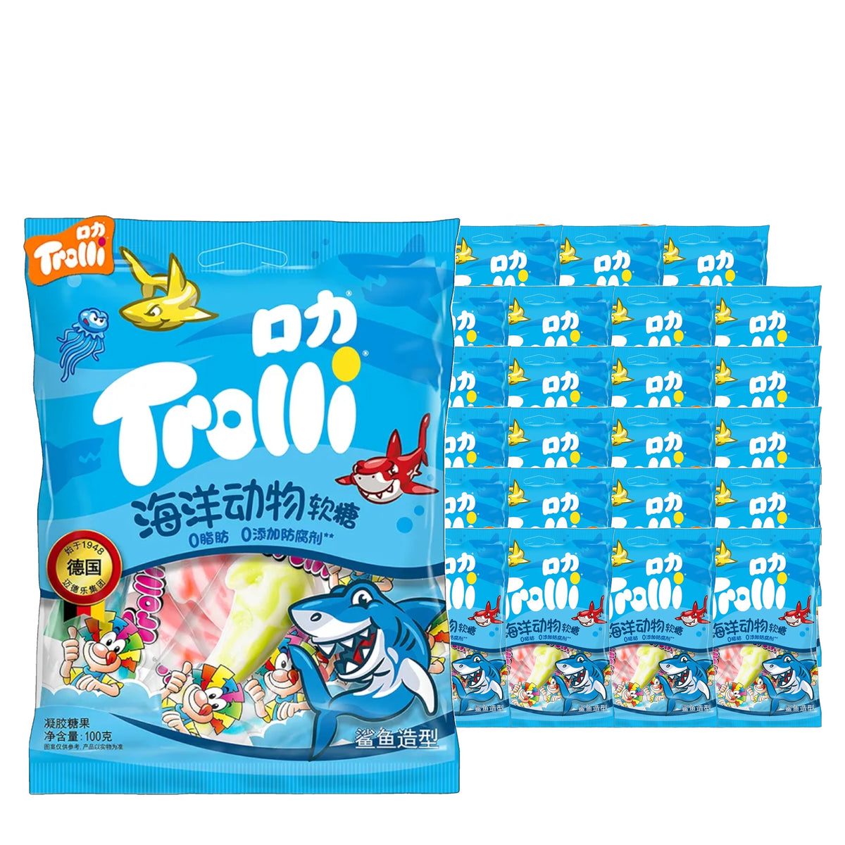 Trolli Shark Gummies 100 g / 3.5 oz case of 24 bags