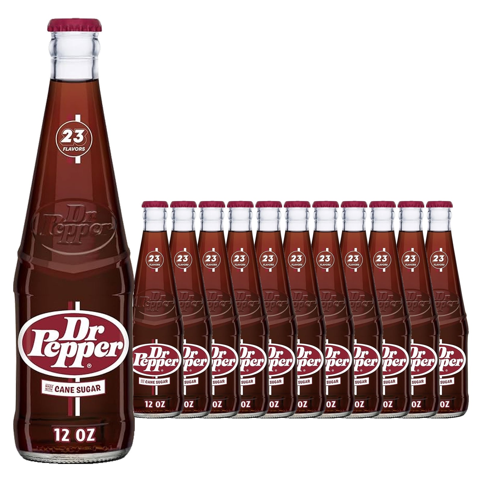 Dr Pepper Real Pure Cane Sugar 355 mL / 12 fl oz case of 12 glass bottles