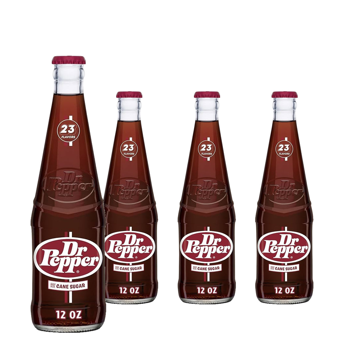 Dr Pepper Real Pure Cane Sugar 355 mL / 12 fl oz case of 4 glass bottles