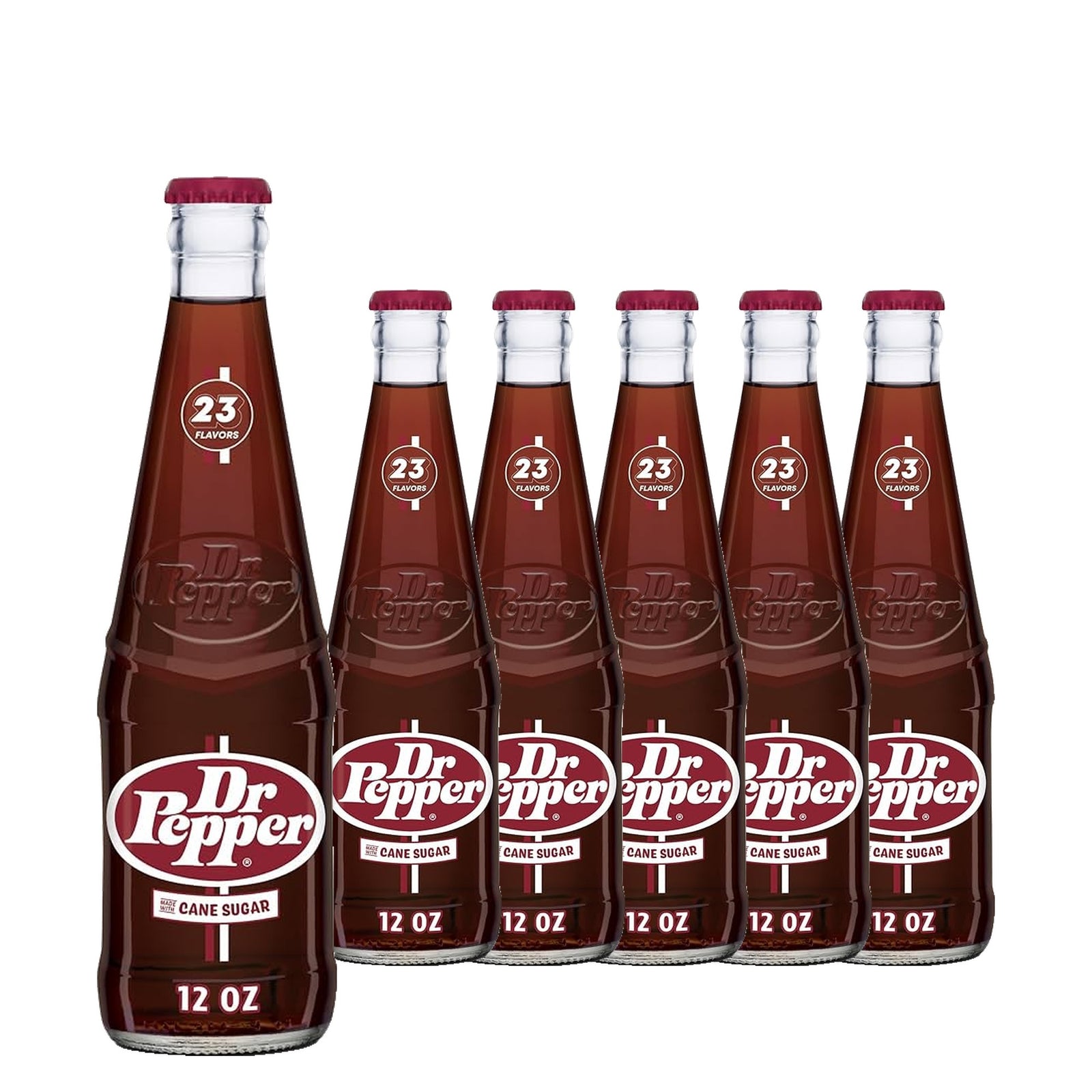 Dr Pepper Real Pure Cane Sugar 355 mL / 12 fl oz case of 6 glass bottles