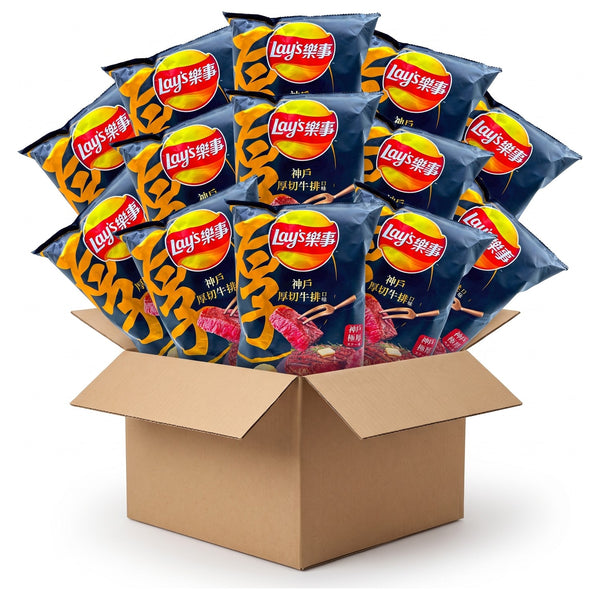 Open box filled with Lay's Kobe Steak chip bags