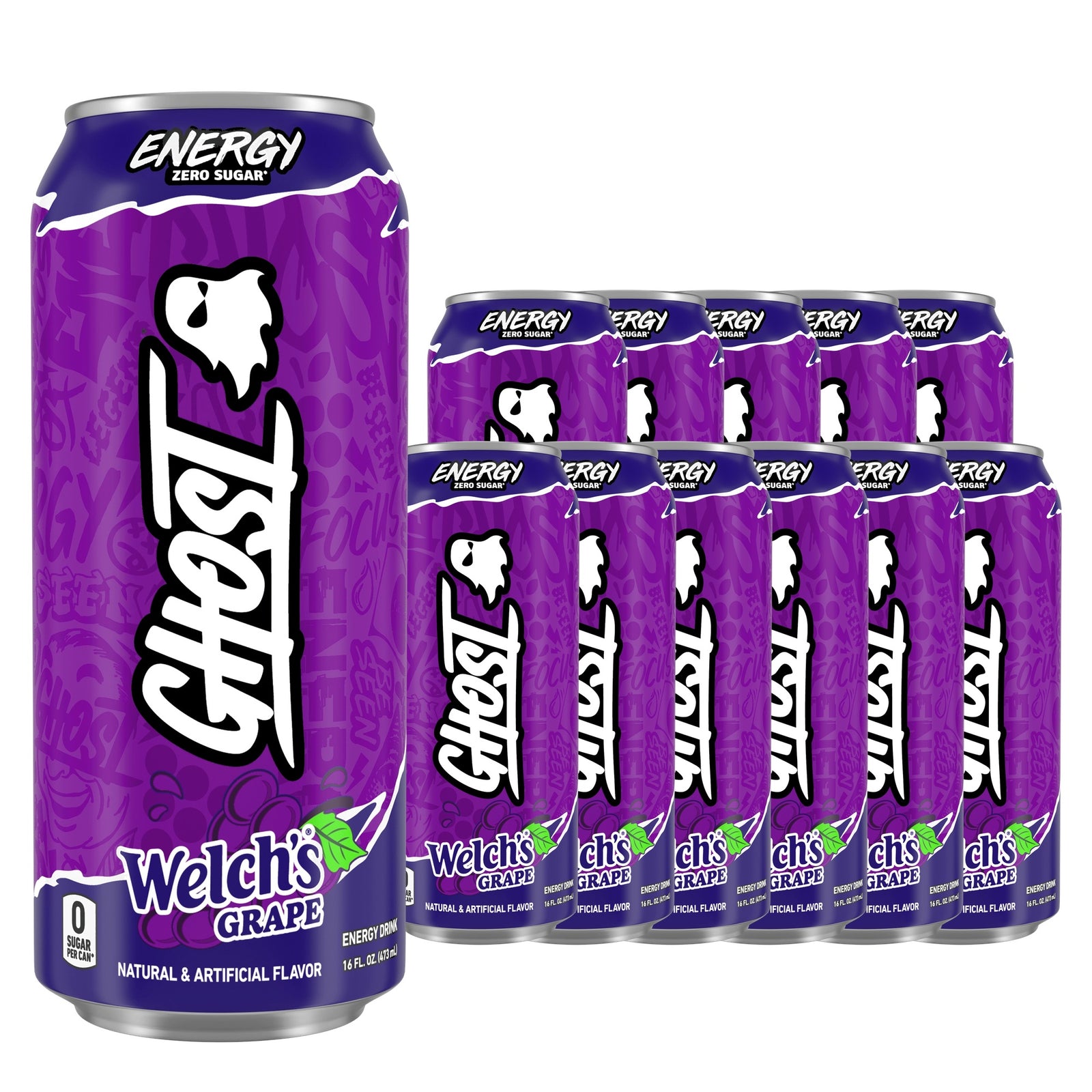 Ghost Energy Zero Sugar Welch's Grape 16 fl oz (473 mL) cans, 12 pack