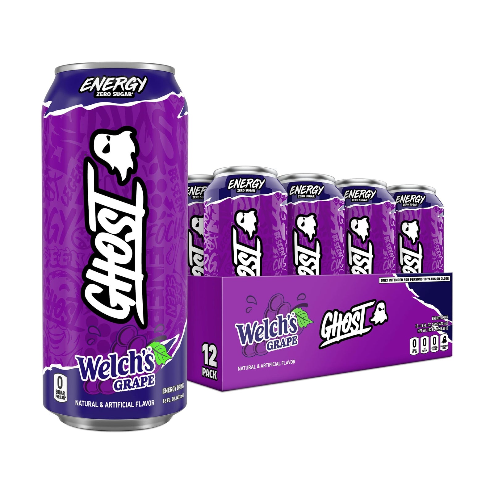 Ghost Energy Zero Sugar Welch's Grape 16 fl oz (473 mL) cans, 12 pack