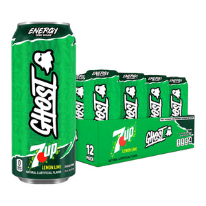 Ghost Energy Zero Sugar 7up Lemon Lime 16 oz case pack shot