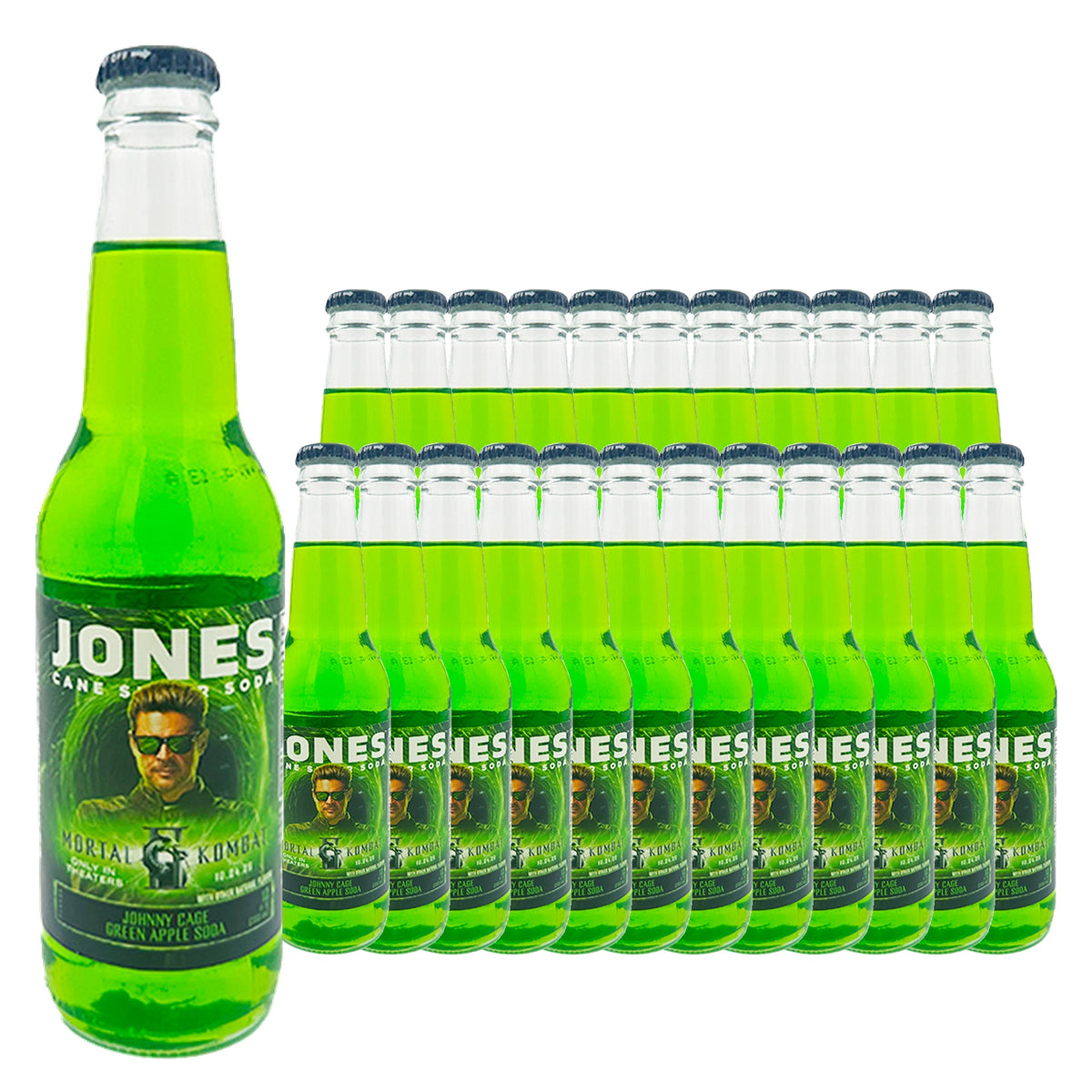 Jones Soda Johnny Cage Green Apple 12 oz, 24 Pack