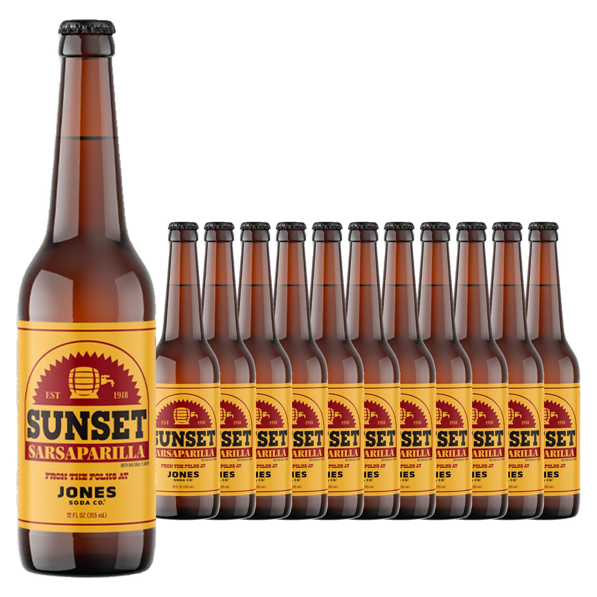Jones Soda Sunset Sarsaparilla 12oz / 355ml case of 12 glass bottles