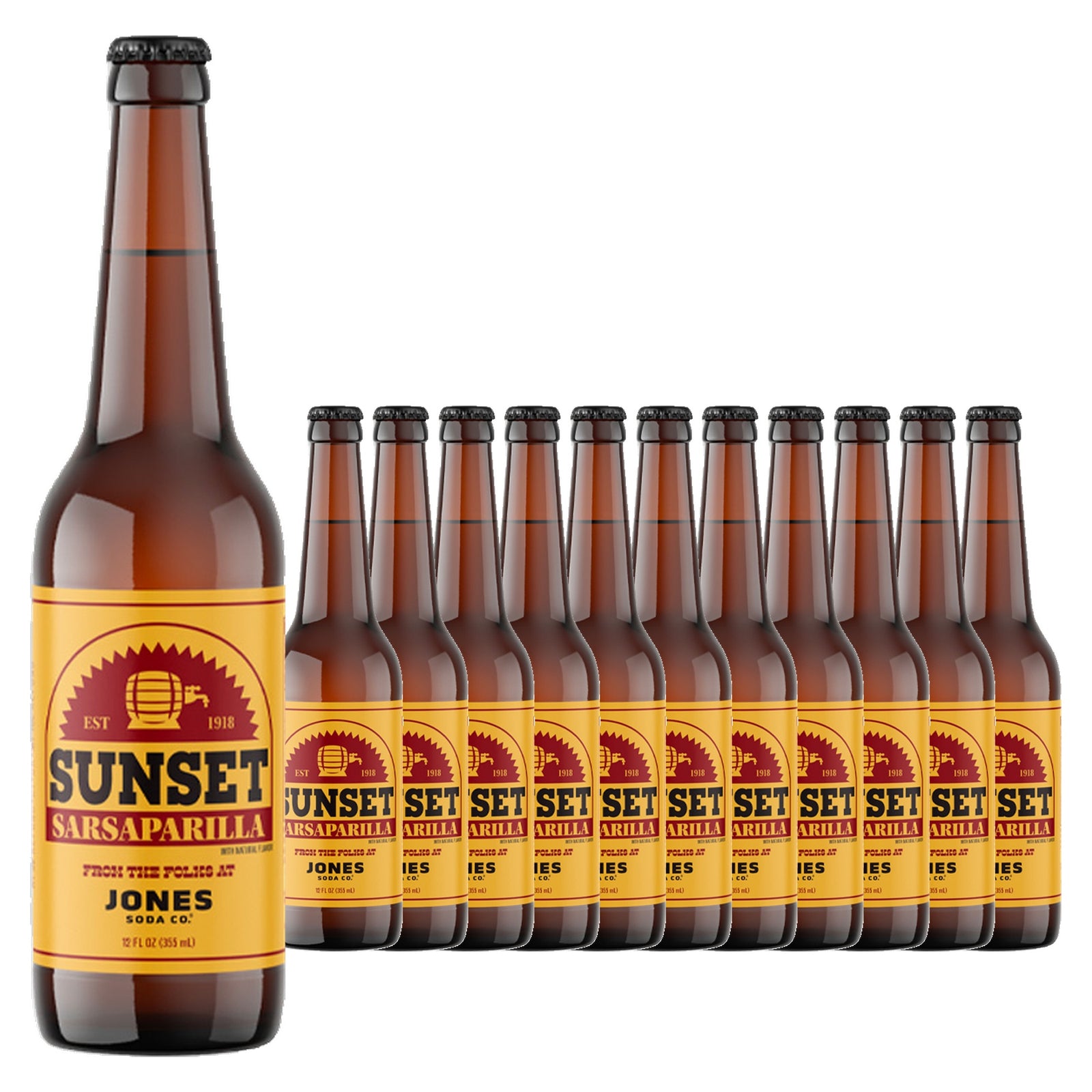 Jones Soda Sunset Sarsaparilla 12oz / 355ml case of 12 glass bottles