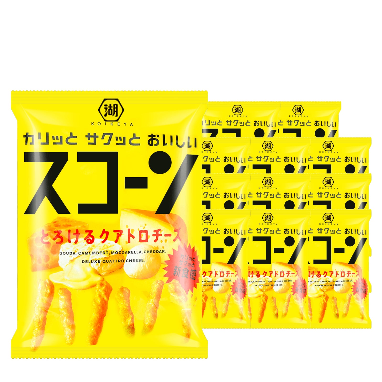 Koikeya Quattro Cheese Corn Puffs 78 g Case, 12 pack