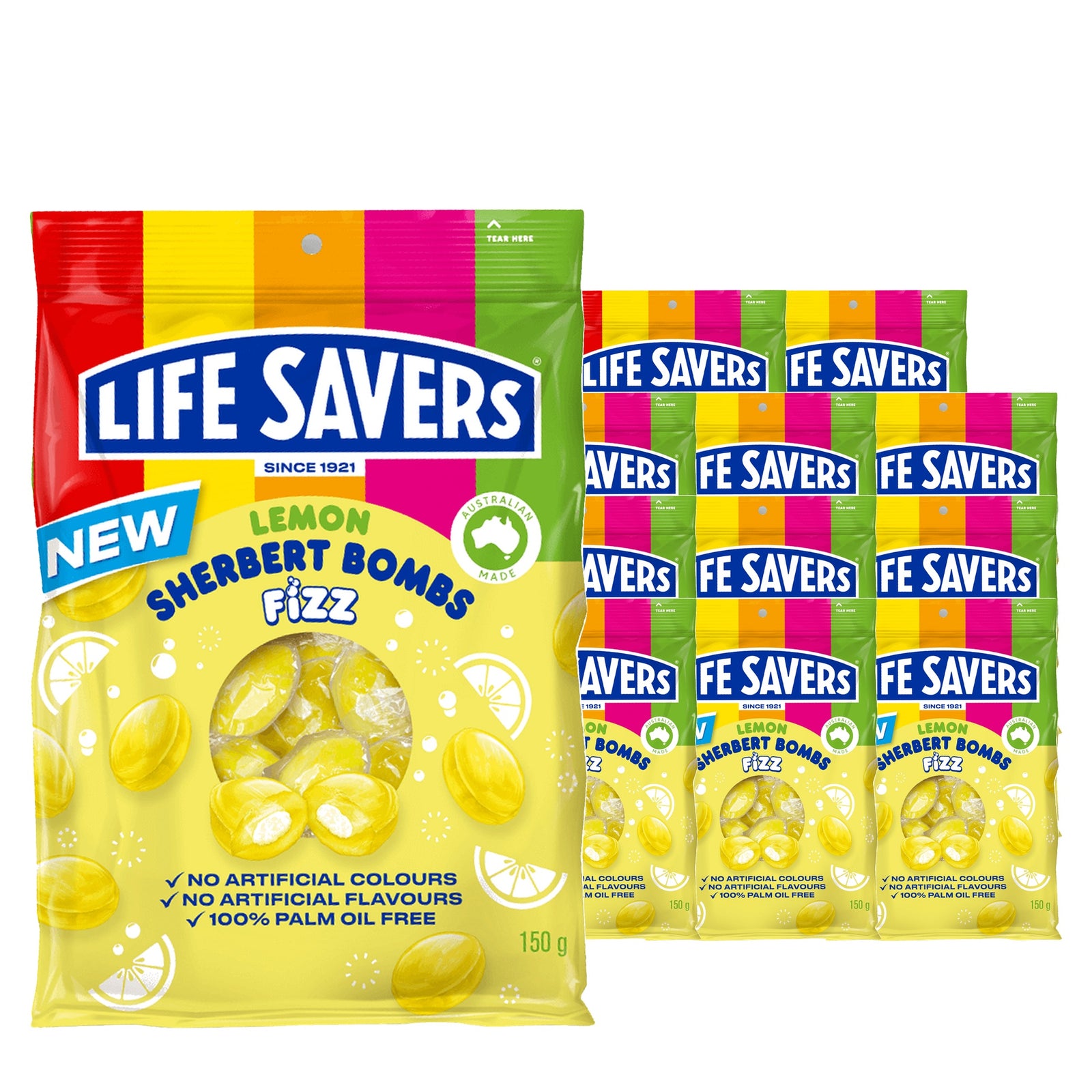 Life Savers Lemon Sherbert Bombs Fizz 150 g Case, 12 pack