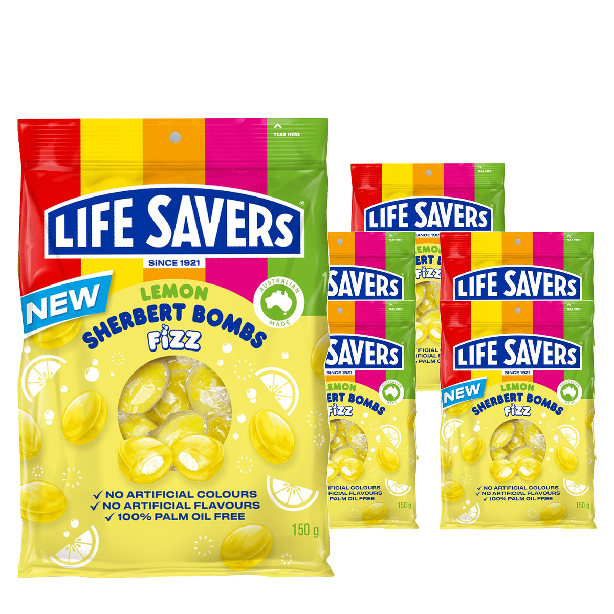 Life Savers Lemon Sherbert Bombs Fizz 150 g Case, 6 pack