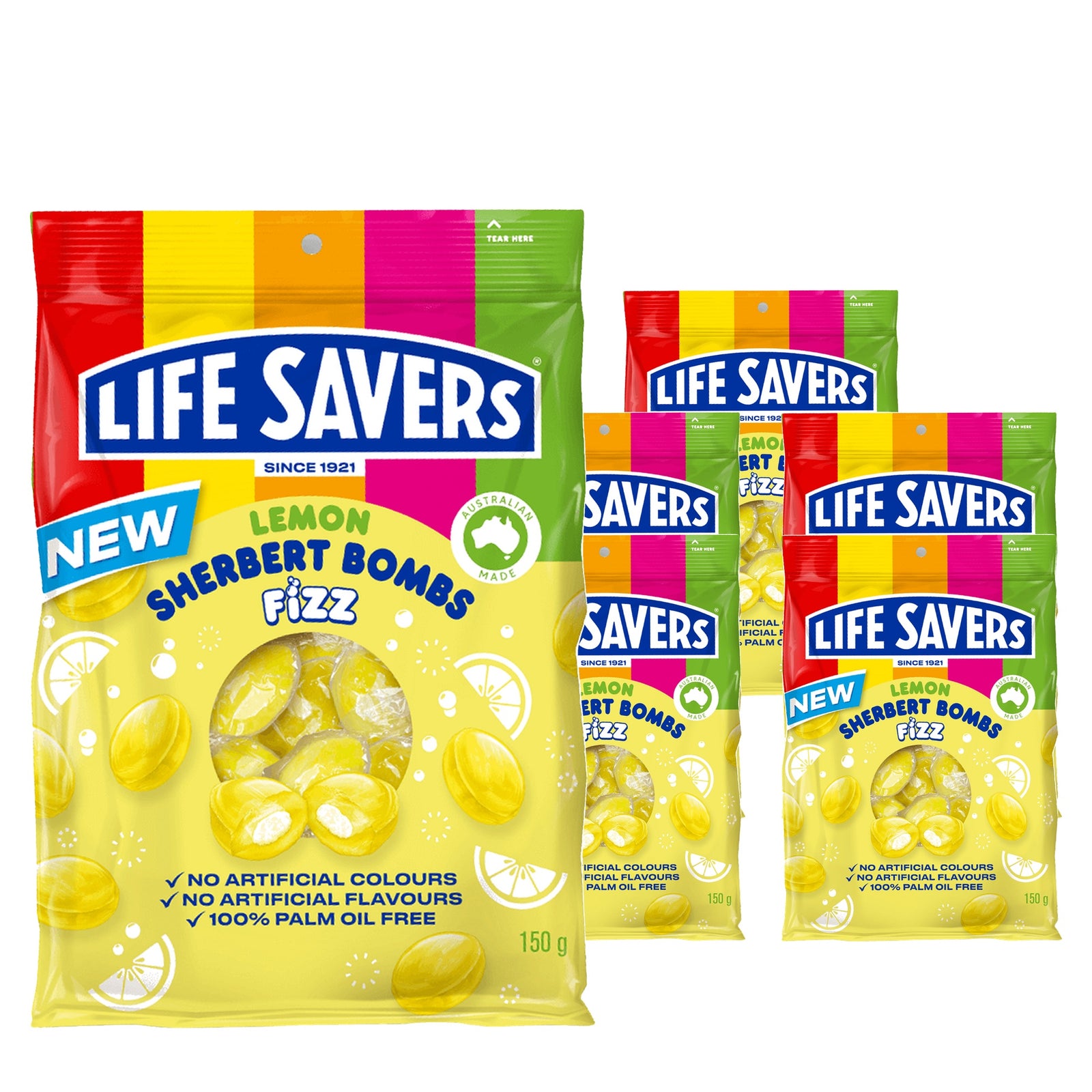 Life Savers Lemon Sherbert Bombs Fizz 150 g Case, 6 pack