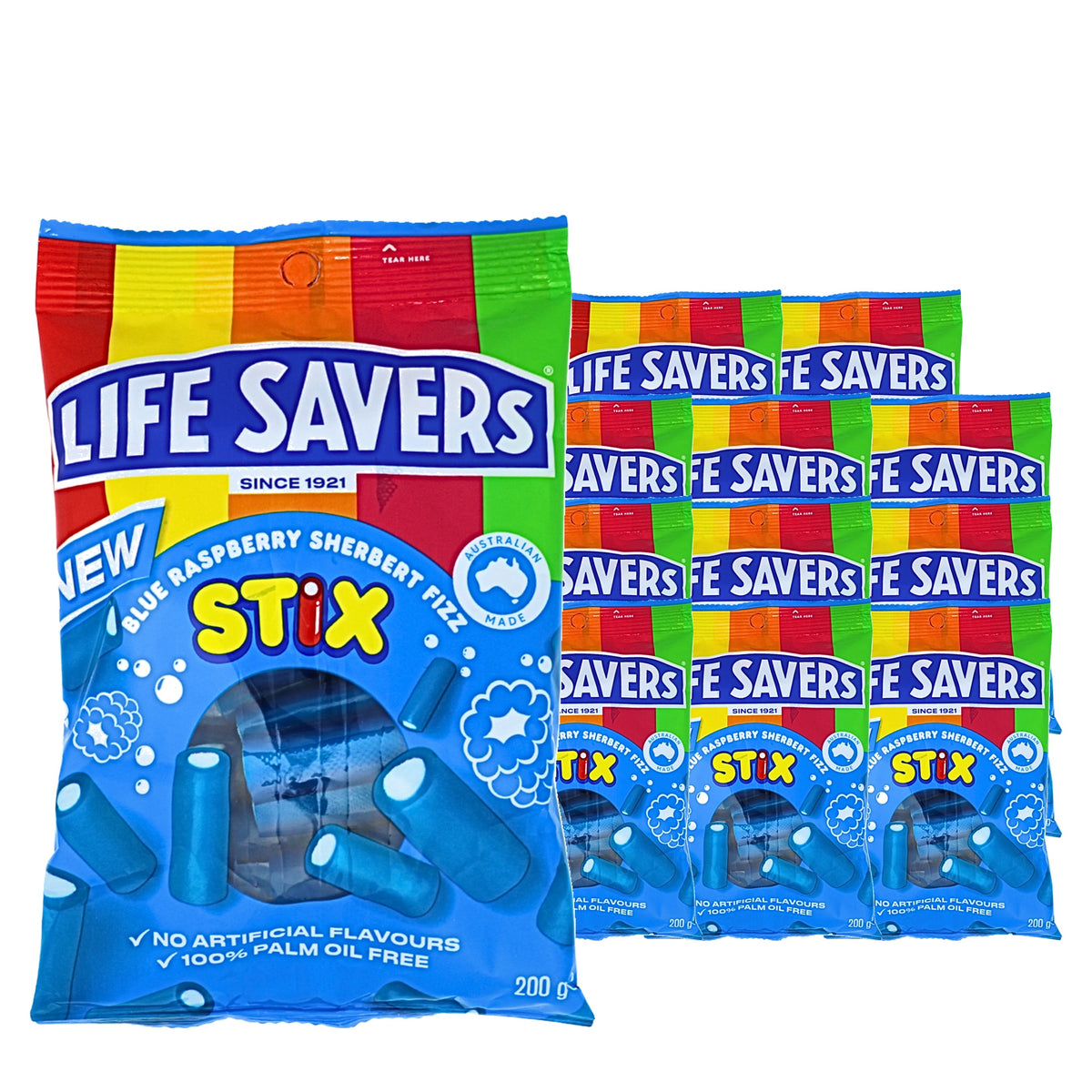 Life Savers Sherbert Fizz Stix Blue Raspberry 200 g Case, 12 pack