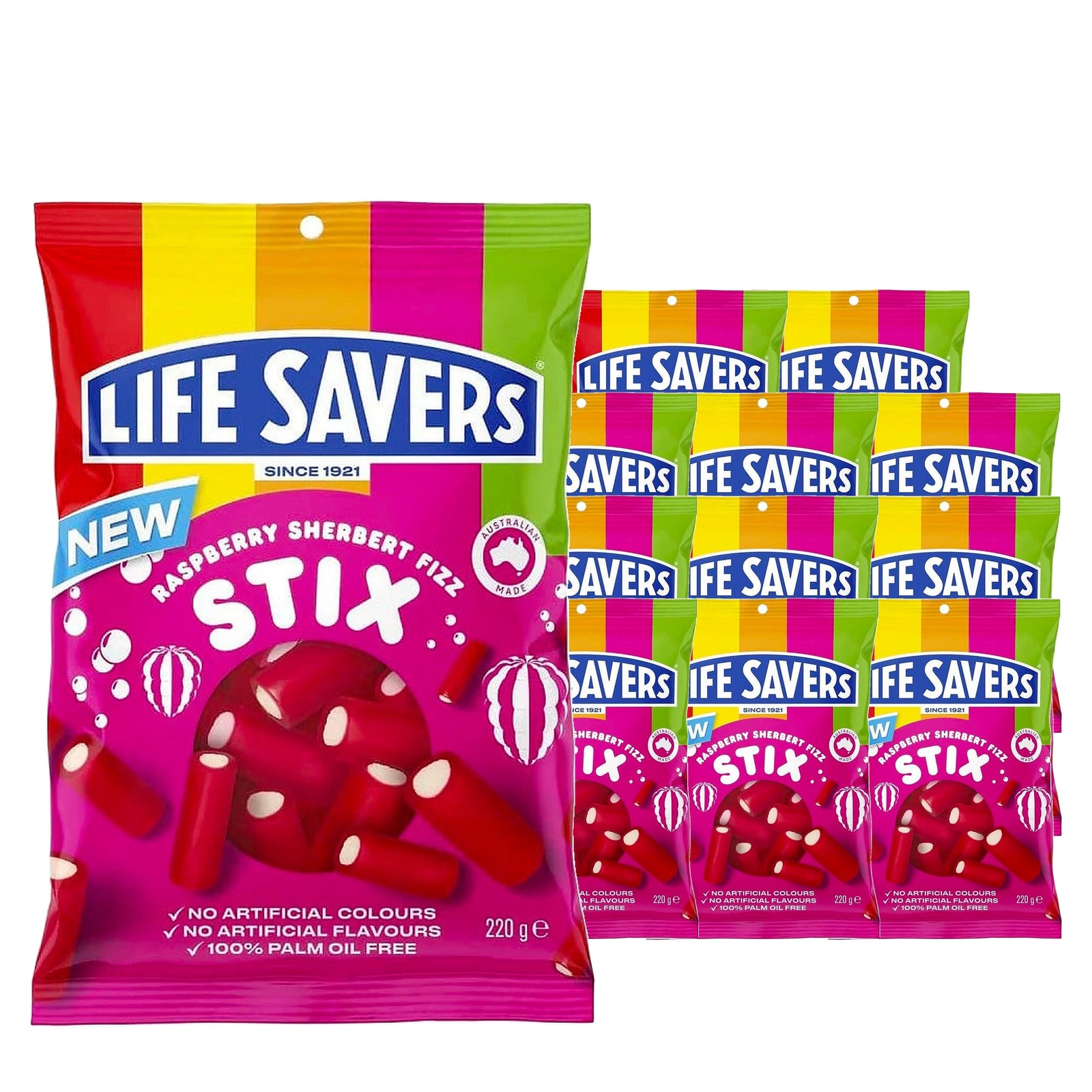 Life Savers Sherbert Fizz Stix Raspberry 200 g / 7.1 oz case of 12 bags