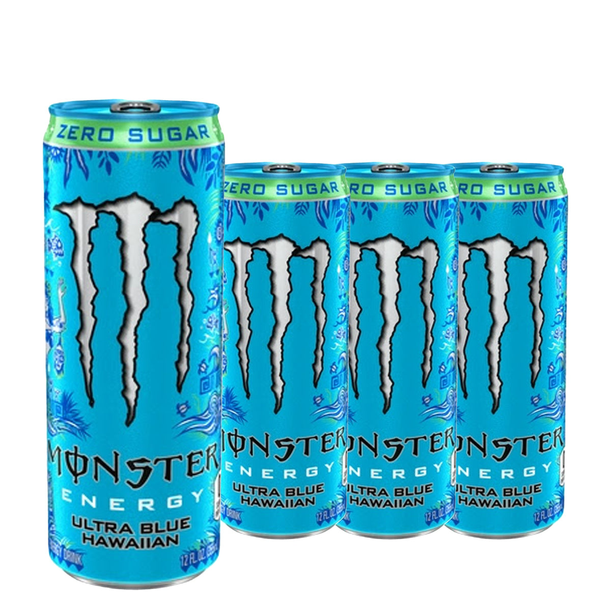 Monster Energy Ultra Blue Hawaiian Zero Sugar 12 oz case pack shot