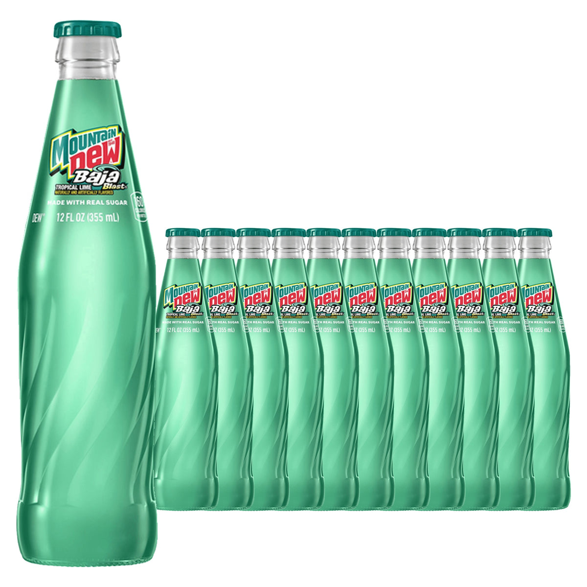 Mountain Dew Baja Tropical Lime Blast Real Sugar (Glass) 12 oz Case 12 Pack