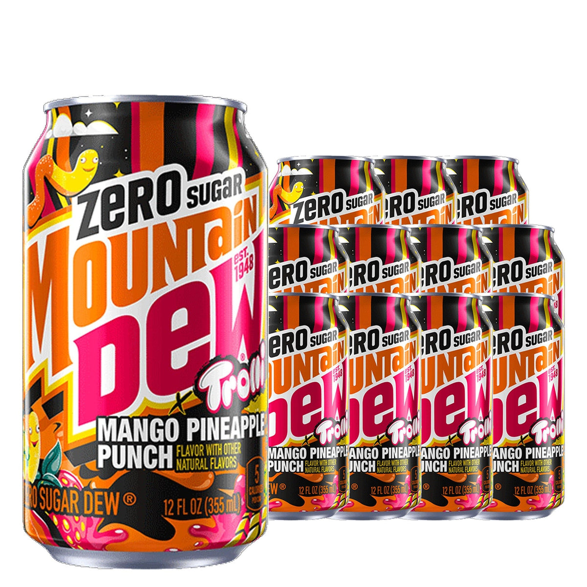 Mountain Dew Trolli Zero Sugar Mango Pineapple Punch 355 mL / 12 fl oz case of 12 cans