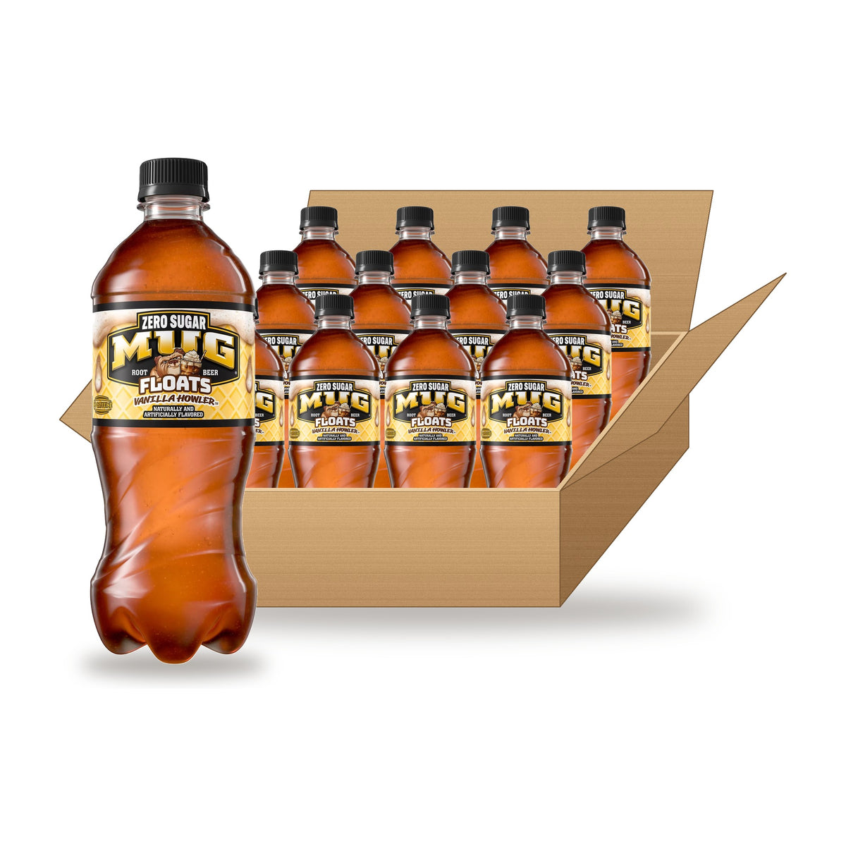 Mug Zero Sugar Floats Vanilla Howler 20 oz Case: one bottle in front of an open case