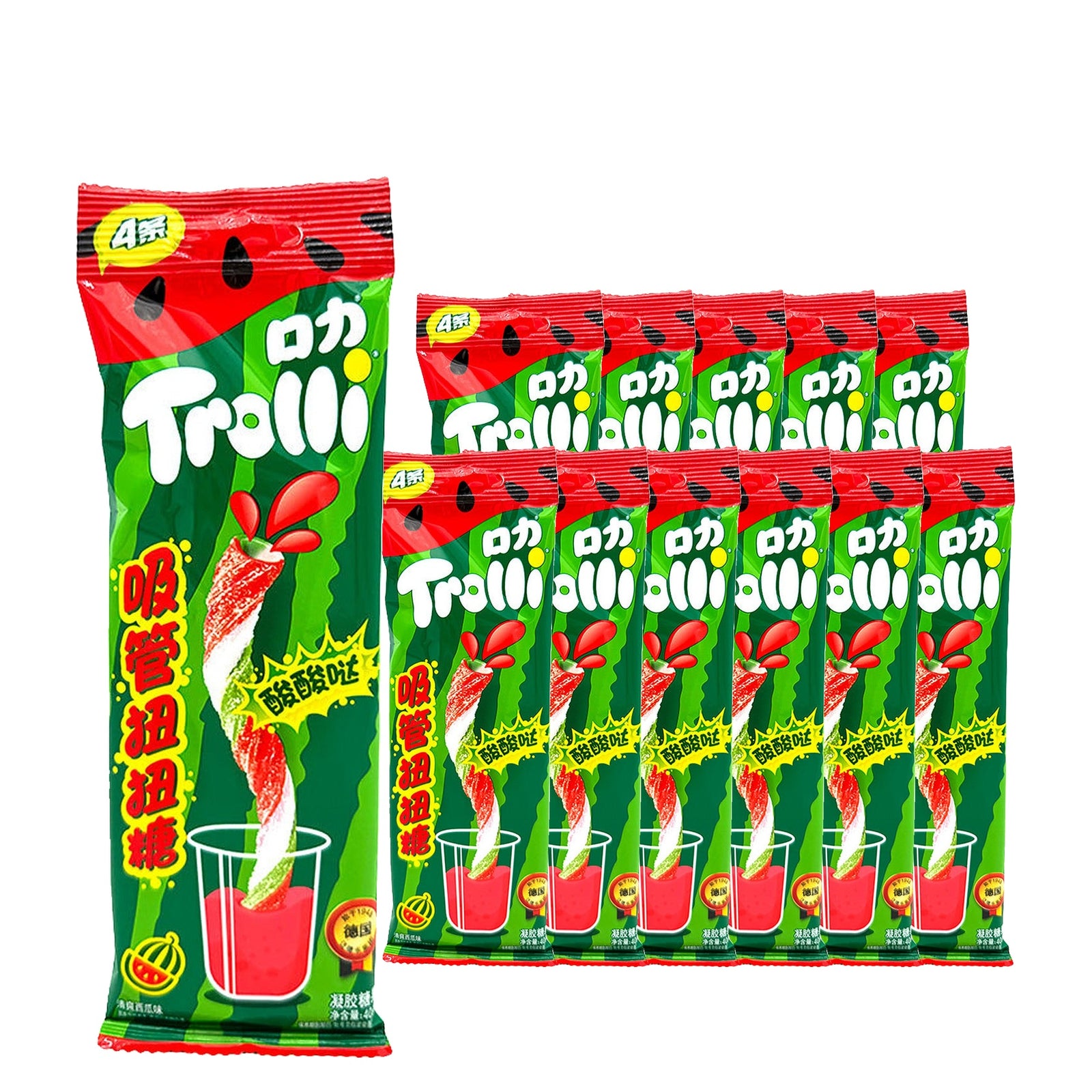 Trolli Watermelon Twisty Straws 40 g / 1.4 oz case of 12 bags
