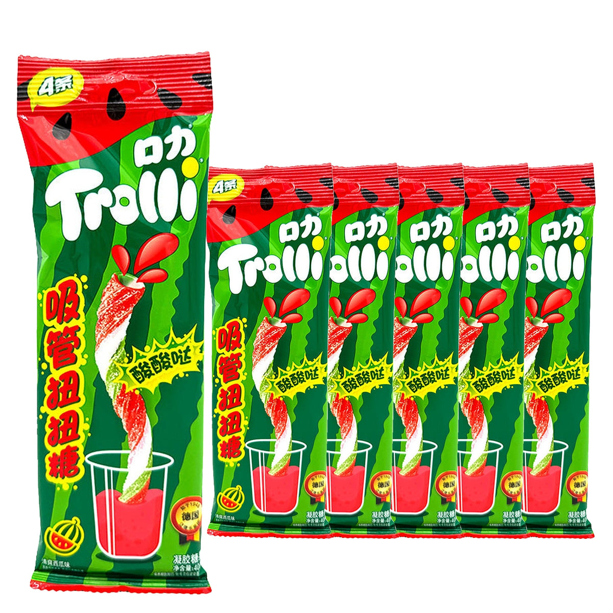 Trolli Watermelon Twisty Straws 40 g / 1.4 oz case of 6 bags